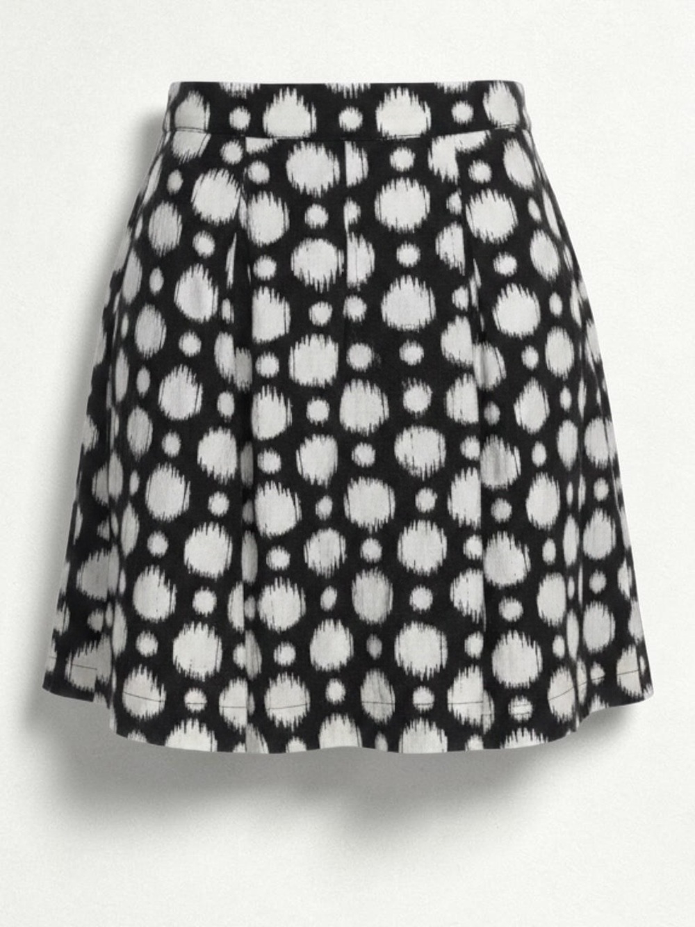 East 5th Womens 16 Black White Pleated A-Line Skirt Ikat Polka Dot Cotton Blend